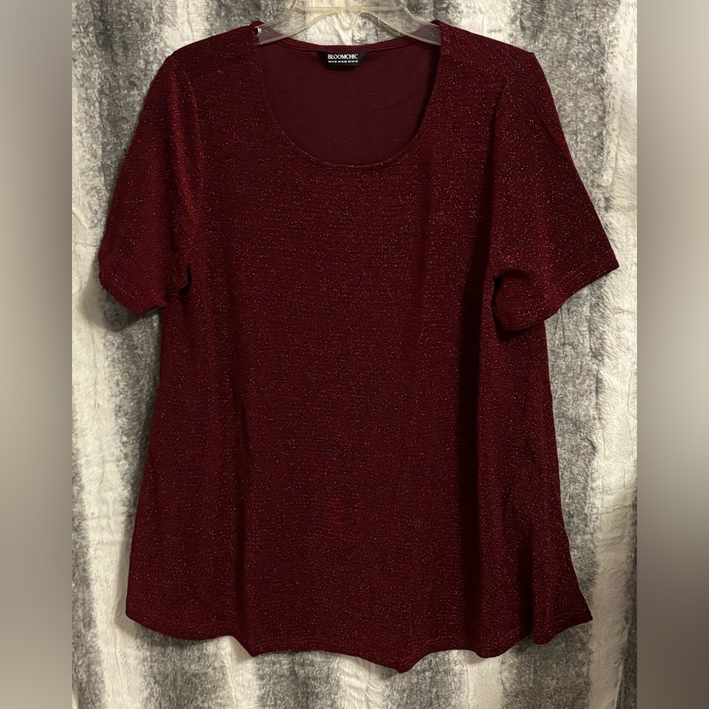 BloomChic Burgundy Shimmering Gold/Silver A-Line Tee size1X (14-16) - Picture 11 of 14